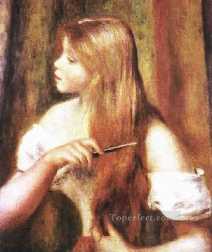 ピエール=オーギュスト・ルノワール Painting - 髪をとかす少女 ピエール・オーギュスト・ルノワール